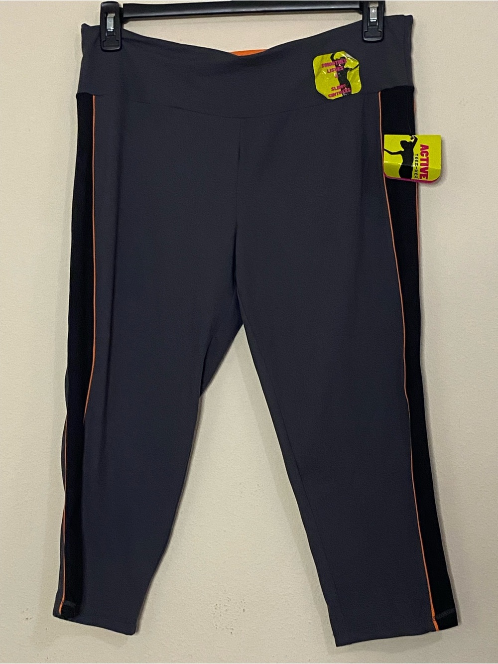 NEW Teez-Her Active XL Women's Solid Gray Black Orange Capri Leggings Pants
